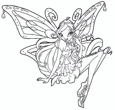 Раскраска принцеса с крыльями