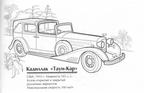Раскраски Старинные автомобили Каддилак Таун-Кар