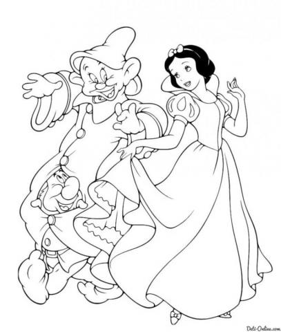 Раскраска Белоснежка с двумя гномами