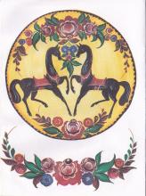 Раскраска Городецкая роспись тарелка