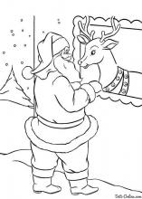 Раскраска Санта разговаривает со своим верным оленем